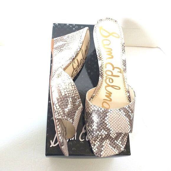 New! SAM EDELMAN Tesma Snakeprint Leather Wedge Slide Sandals Square Open-toe - Picture 8 of 11